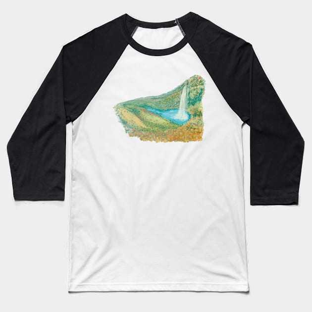 Emerald colored waterfall Baseball T-Shirt by rachelslanguage